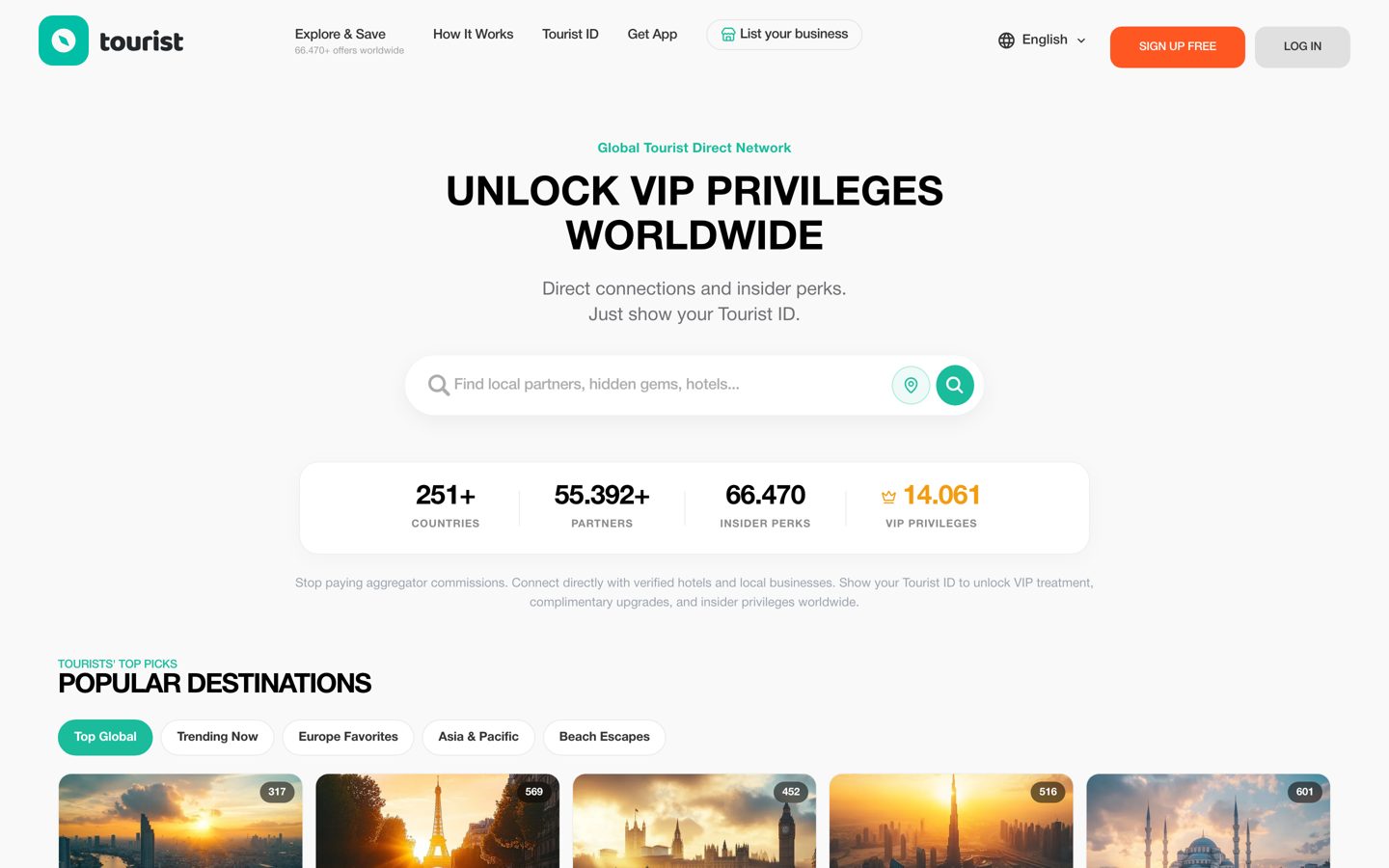 Entdecken-Seite von tourist.com